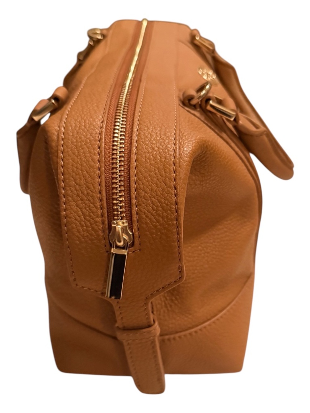 Tory Burch Pebbled Leather Satchel Crossbody Bag Cognac Brown Gold Hardware - Picture 3 of 6
